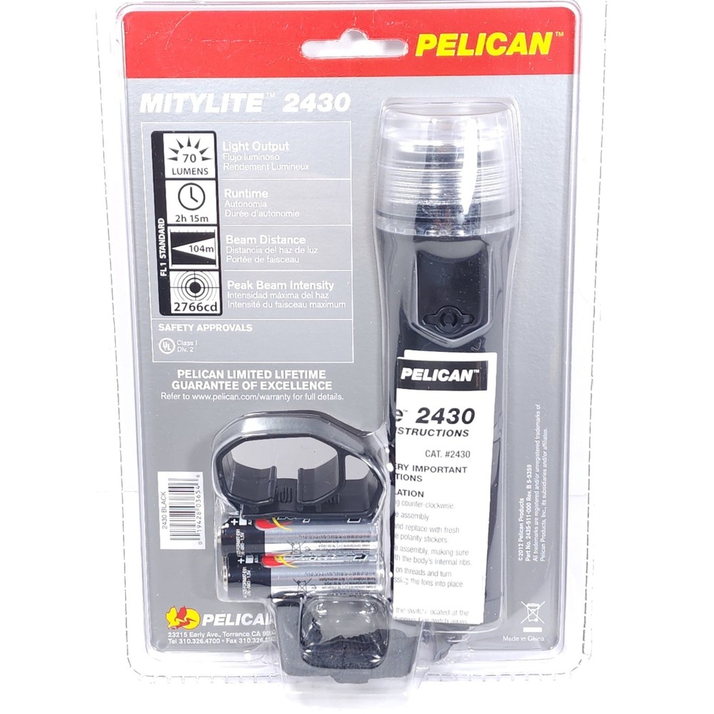 Pelican Mitylite 2430 Clip-On Flashlight Xenon Beam 4 AA Batteries Included NIB